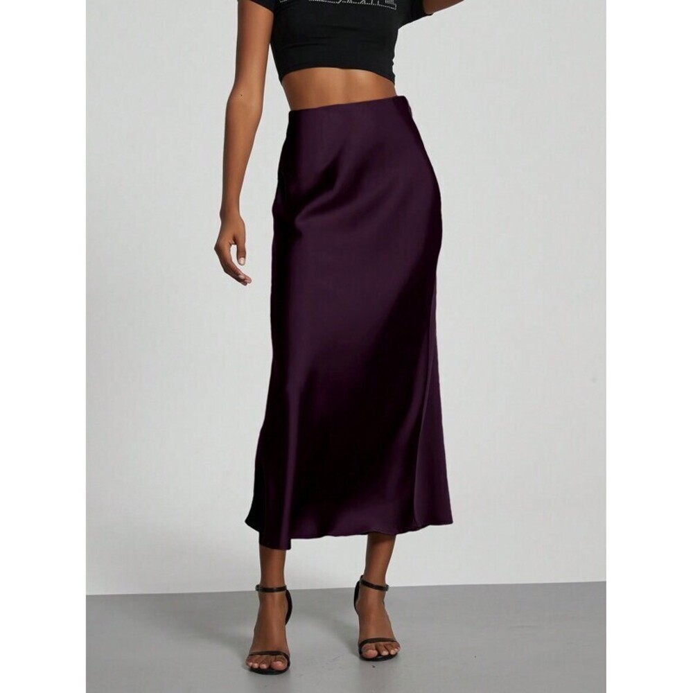 Se-Helo Fashion Elastic Satin Finish Maxi Skirt - Purple Spring